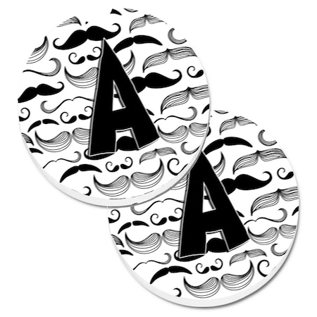 Carolines Treasures Letter A Moustache Initial Set of 2 Cup Holder Car Coaster CJ2009-ACARC